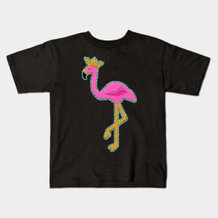 Pink Flamingo Aqua Glitter Border and Gold Crown | Cherie's Art(c)2020 Kids T-Shirt